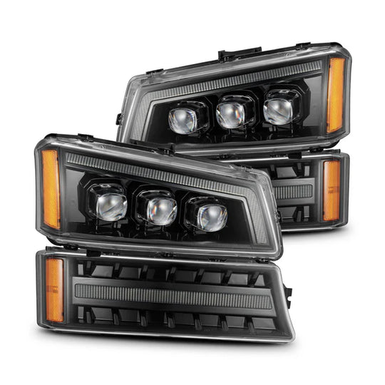 AlphaRex (NOVA-Series) (03-06) Chevrolet Silverado Projector Headlights with LED Bumper Lights - Alpha-Black