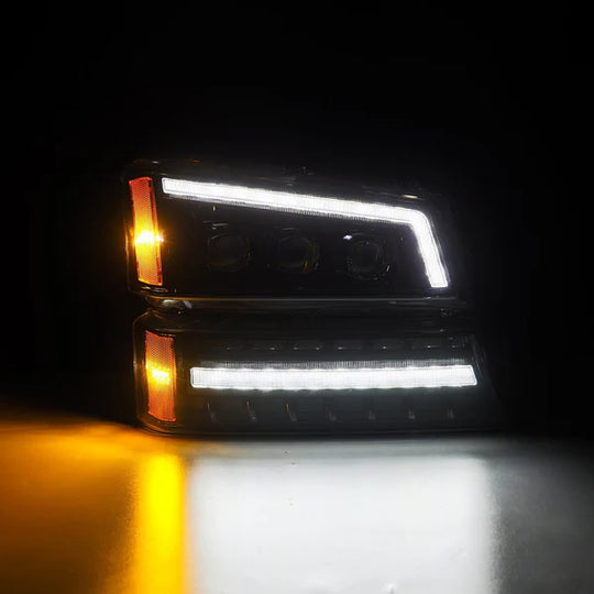 AlphaRex (NOVA-Series) (03-06) Chevrolet Silverado Projector Headlights with LED Bumper Lights - Alpha-Black